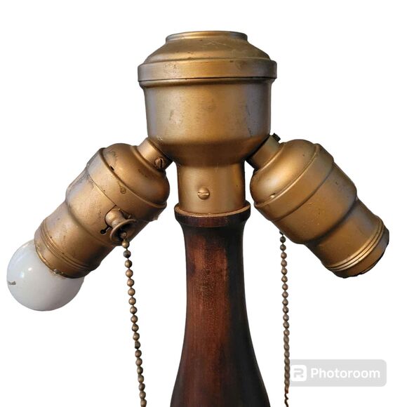 Mid 20th Century 23" Wooden and Brass Lamp - Picture 4 of 10